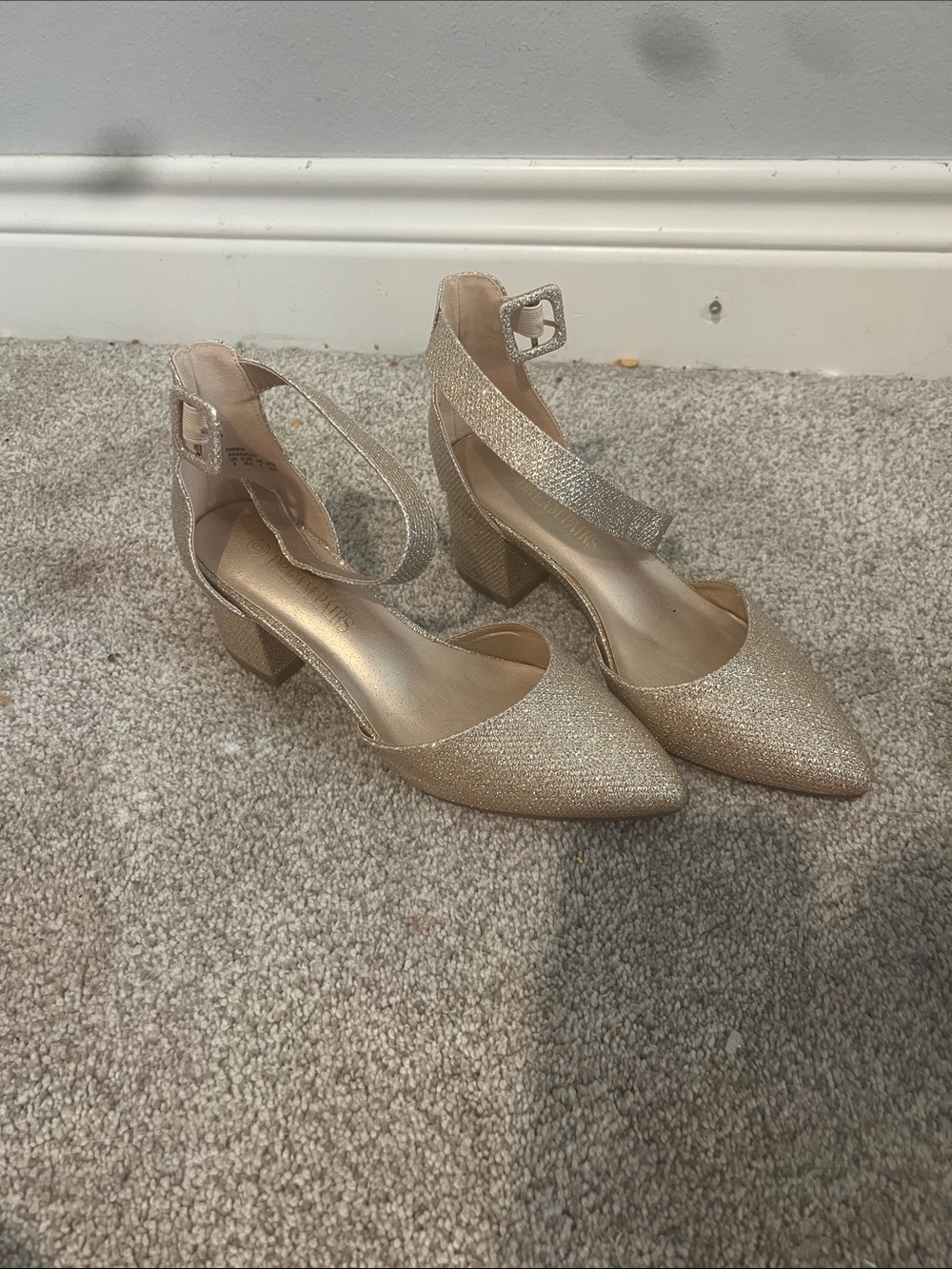 Dream Pairs Gold Glitter Ankle-Strap Block Heel Pumps